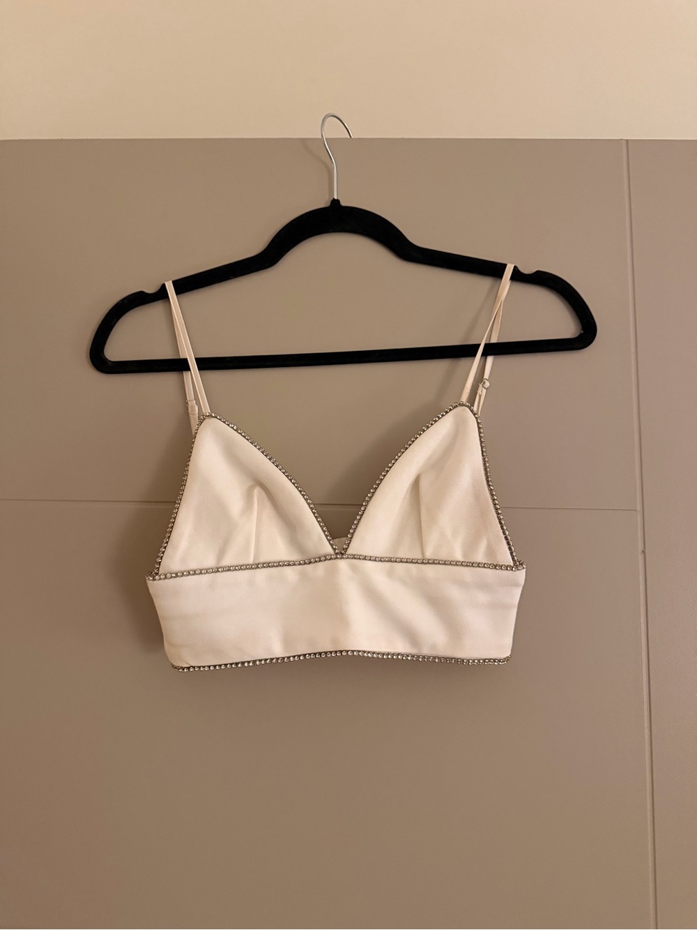 Meshki Ivory Crystal-Trim Crop Bralette